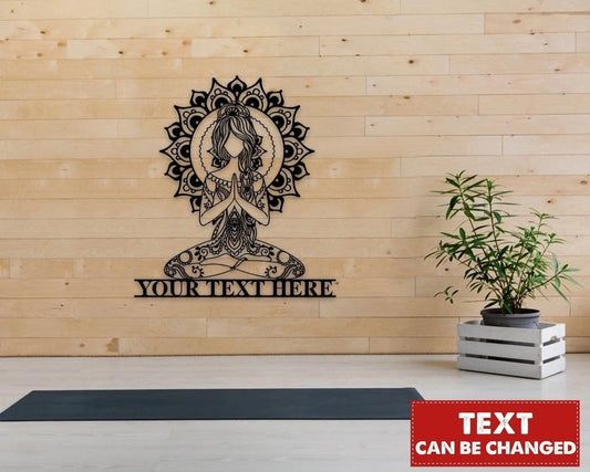 Personalized Yoga Girl Metal Wall Art, Yoga Girl Mandala, Custom Text, Yoga Room Decor, Sign For Yoga - metal sign