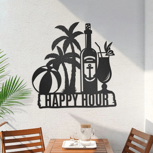 Personalized Beach Party Metal Wall Art, Palm Trees, Beach Ball, Anchor Bottle & Cocktail, Beach House - metal sign