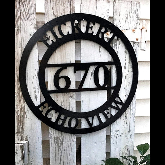 Hanging Address Sign, House Number, Street Welcome Decor, Front Porch Or Door Personalized Circle Design - metal sign