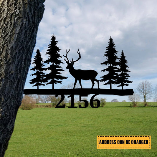 Custom Address Number Deer Hunting Metal Tree Stake, Cabin Sign Laser Cut Metal Signs Custom Gift Ideas - 8 inches - metal sign