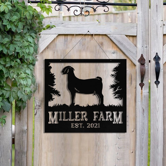 Personalized Metal Farm Sign Boer Goat Monogram, Metal Laser Cut Metal Signs Custom Gift Ideas - 8 inches - metal sign