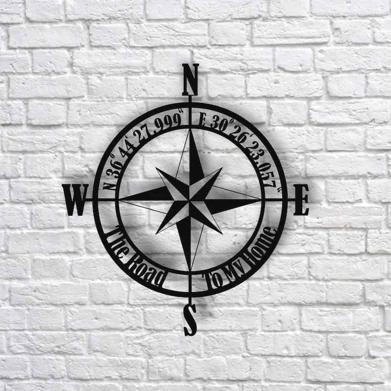 Nautical Compass Rose Compass Rose Personalized Coordinates Sign Custom Metal Wall Sign Wall Decor Housewarming Gift