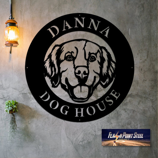 Golden Dog Sign, Dog House, Family Dog, Entrance Sign, Wall Decor, Plasma Cut Steel Sign, Custom Sign - metal sign