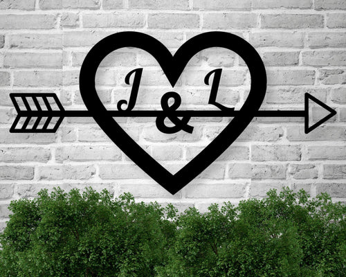 Custom Heart Sign Metal Heart Sign Custom Initial Sign Heart And Arrow Initials Heart Sign Valentine's Day Mother's Day Heart Decor