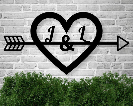 Custom Heart Sign Metal Heart Sign Custom Initial Sign Heart And Arrow Initials Heart Sign Valentine's - metal sign