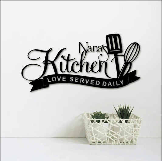 Kitchen love served daily personalized name Metal House Sign Laser Cut Metal Signs Custom Gift Ideas - 8 inches - metal sign