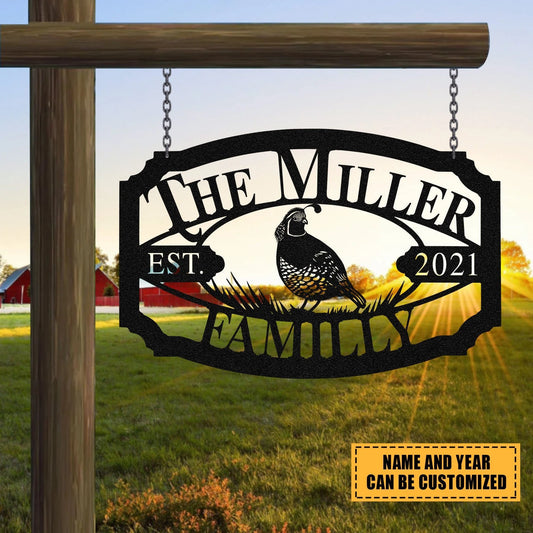 Personalized Family Name Pheasant Deer Hunting Metal Decor, Metal Laser Cut Metal Signs Custom Gift Ideas - 8 inches - metal sign
