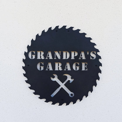 Personalized Sawblade Sign Saw Blade Papa's Garage Grandpa's Garage Metal Garage Sign Woodworkers Garage Laser Cut Metal Signs Custom Gift Ideas