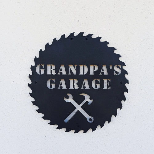 Personalized Sawblade Sign Saw Blade Papa's Garage Grandpa's Garage Metal Garage Sign Woodworkers Garage Laser Cut Metal Signs Custom Gift Ideas