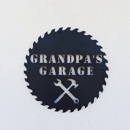 Personalized Sawblade Sign Saw Blade Papa's Garage Grandpa's Garage Metal Garage Sign Woodworkers Garage - metal sign