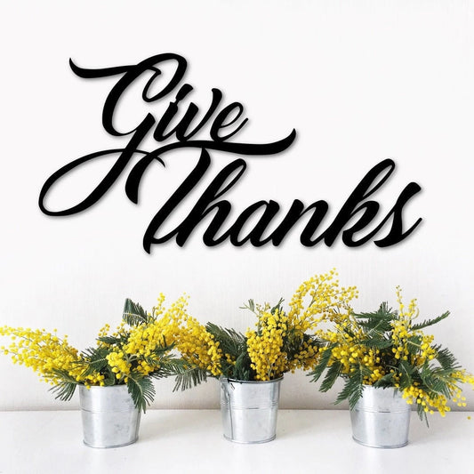 Give Thanks Sign Fall Decor Metal Word Art Dining Room Script Words Thanksgiving Decor Fall Housewarming Gift Metal Sign - 8 inches - metal sign