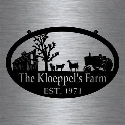 Metal Farm Sign , Goats And Tractor Personalized Family Name Metal Sign Housewarming Gift Wedding Gift Personalized Gift Laser Cut Metal Signs Custom Gift Ideas