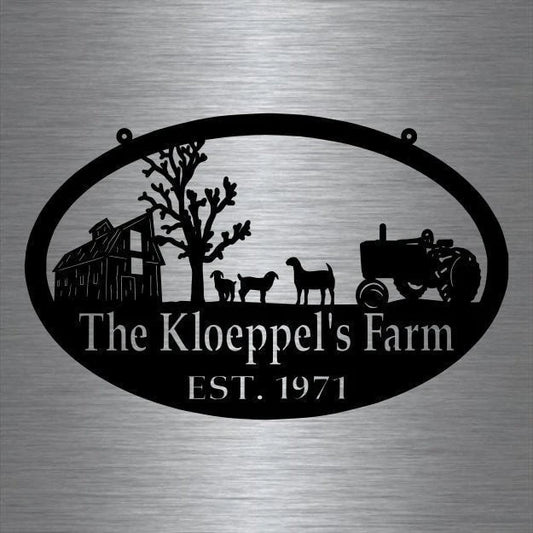 Metal Farm Sign , Goats And Tractor Personalized Family Name Metal Sign Housewarming Gift Wedding Gift - wedding detail