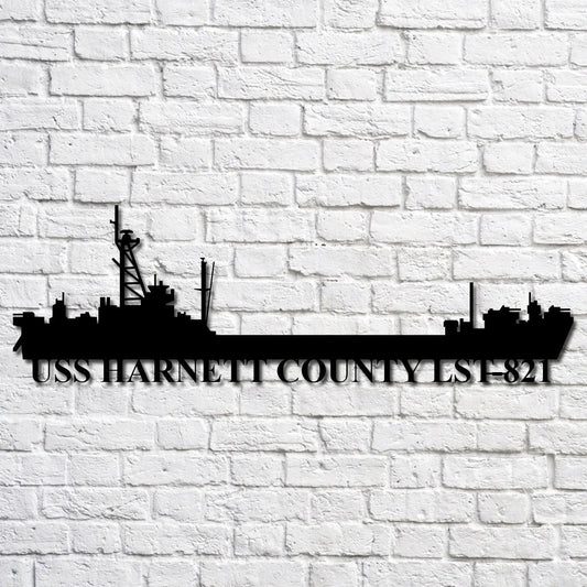 Uss Harnett County Lst821 Navy Ship Metal Art, Gift For Navy Veteran, Navy Ships Silhouette Metal Art - metal sign