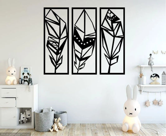 Three Piece Feathers 3 Piece Metal Feather Decor - 8 inches - metal sign