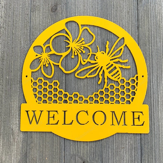 Bee Welcome Metal Sign Cutout Cut Metal Sign Wall Metal Art