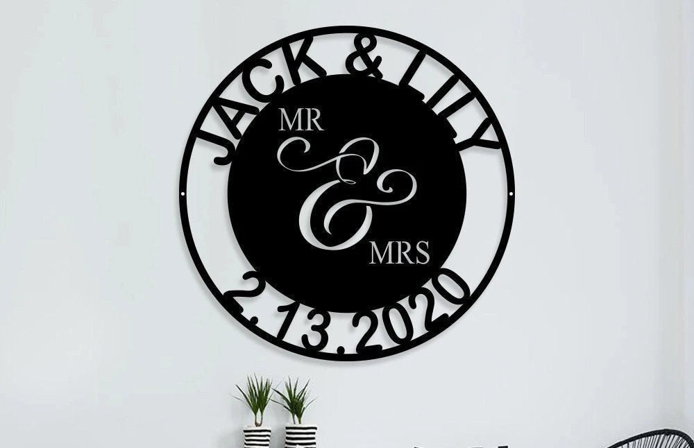 Personalized Mr. And Mrs. Date Metal Sign Wedding Gift Metal Wall Art Custom Metal Sign Anniversary Gift door Hangerlast Name Sign Laser Cut Metal Signs Custom Gift Ideas