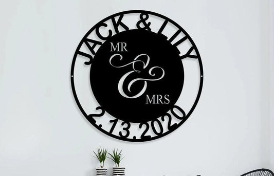 Personalized Mr. And Mrs. Date Metal Sign Wedding Gift Metal Wall Art Custom Metal Sign Anniversary Gift - wedding detail