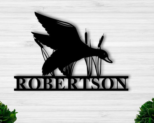 Duck Hunter Last Name Sign Custom Metal Duck Sign Duck Hunting Sign Duck Address Sign Family Name Sign Cabin Sign - 8 inches - metal sign