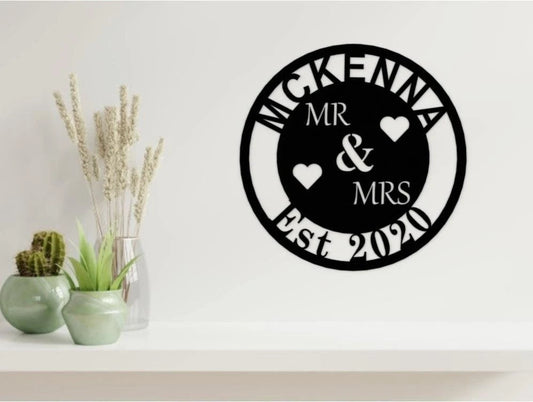 Custom Wedding Anniversary Gift Name Date Metal Sign - 8 inches - metal sign
