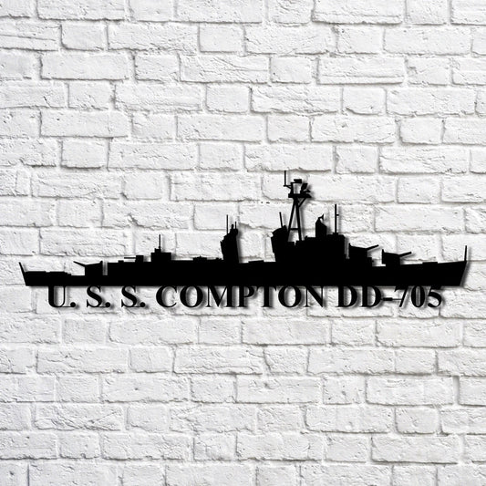 U. S. S. Compton Dd705 Navy Ship Metal Art, Custom Us Navy Ship Cut Metal Sign, Gift For Navy Veteran - metal sign