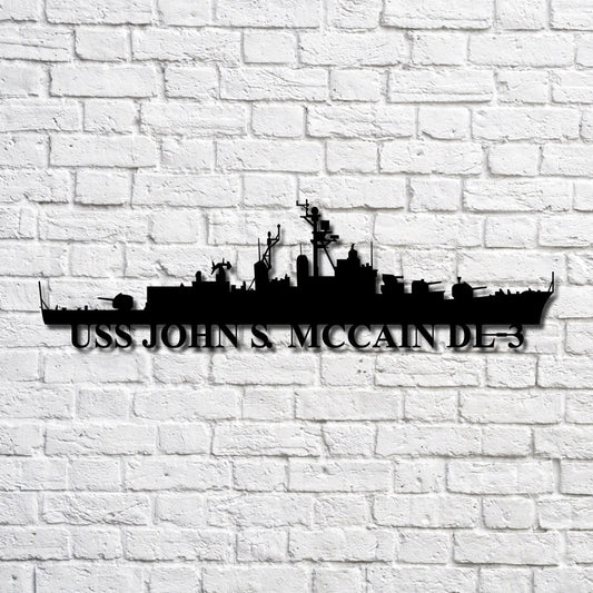 Uss John S. Mccain Dl3 Navy Ship Metal Art, Custom Us Navy Ship Cut Metal Sign, Gift For Navy Veteran - metal sign