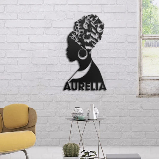 Melanin Girl Personalized Name Metal Wall Art Laser Cut Metal Signs Custom Gift Ideas - 8 inches - metal sign