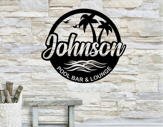 Personalized Backyard Pool Family Name Metal Sign, Outdoor Wall Decor, Metal Wall Decor, Pool Decor - metal sign
