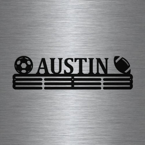 Soccer And Football Custom Name Medal Hanger Holder Display Rack Male 3 Rung, Cut Metal Sign, Metal Wall Art, Laser Cut Metal Signs Custom Gift Ideas
