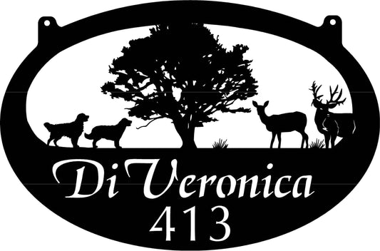Metal Dog Deer Sign Golden Retriever Deer Tree Sign Customized 3ft Metal Sign Metal House Sign - 8 inches - metal sign