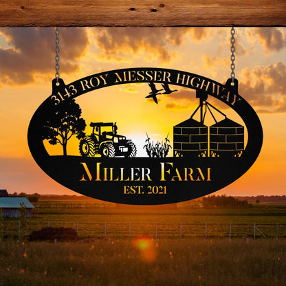 Personalized Metal Farm Sign Grain Bin Tractor Monogram Custom Outdoor Farmhouse Front Gate Wall Decor Art Gift