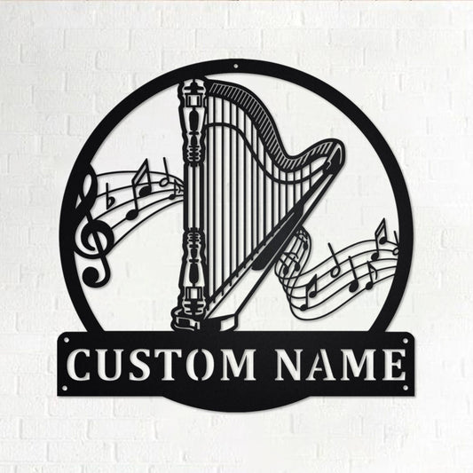 Custom Harp Musical Metal Wall Art, Personalized Harp Musical Name Sign Decoration For Room, Harp Musical - metal sign