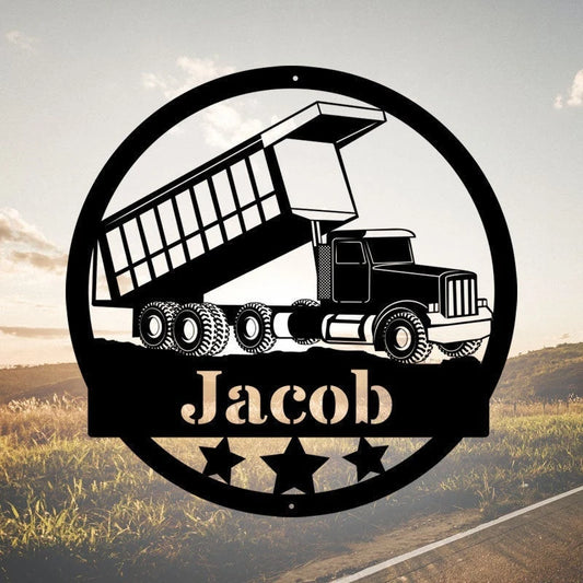 Construction Collection Personalized Dump Truck Metal Sign - 8 inches - metal sign