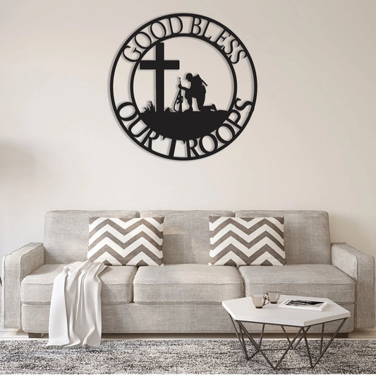 God Bless Your Troops Decor Patriotic Veteran Metal Sign Gift For Veteran Soldier Branches Sign Patriotic Decor - 8 inches - metal sign