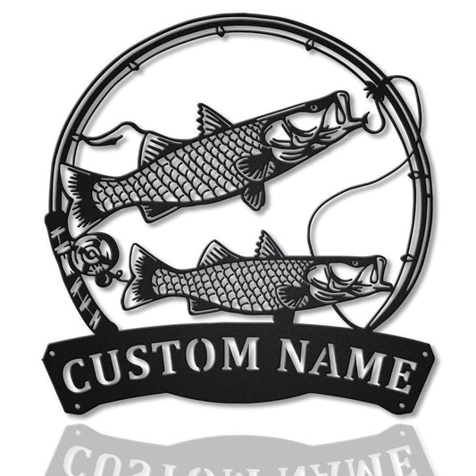 Personalized Common Snook Fishing Fish Pole Metal Sign Art, Custom Common Snook Fishing Metal Sign - metal sign