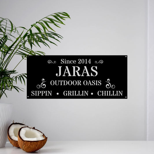 Outdoor Oasis Custom Sign, Custom Metal Patio Sign, Custom Metal Pool Sign, Custom Metal Backyard Sign - metal sign