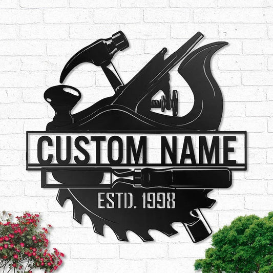 Custom Woodworking Personalized Carpenter Name Sign Decoration For Living Room Wood Workshop Decor Home - 8 inches - metal sign