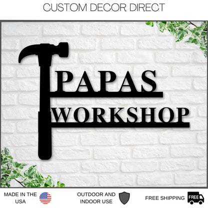 Papa's Workshop Sign In A Saw Blade, Crescent Wrench & Hammer Art, Gifts For Papa, Woodworker Sign, Custom Workshop Sign, Gift For Papa Laser Cut Metal Signs Custom Gift Ideas