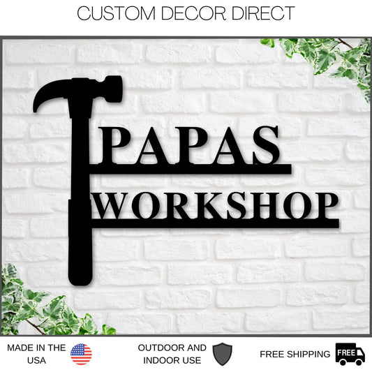 Papa's Workshop Sign In A Saw Blade, Crescent Wrench & Hammer Art, Gifts For Papa, Woodworker Sign - metal sign