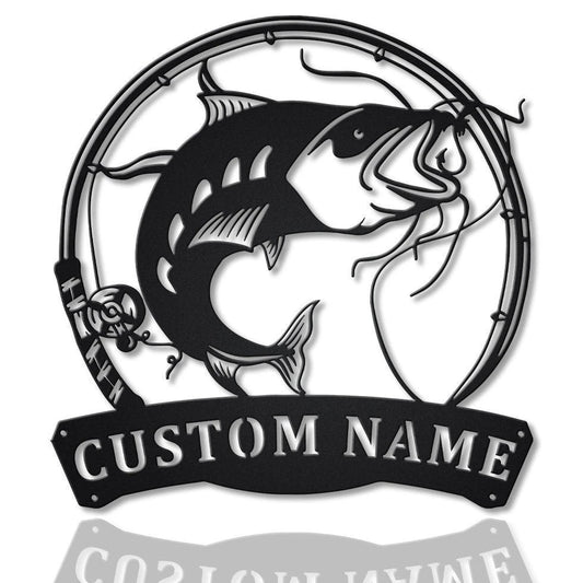 Personalized Catfish Fishing Fish Pole Metal Sign Art, Custom Catfish Fishing Metal Sign, Catfish Fishing - metal sign