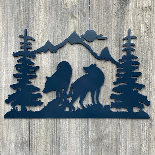 Night Wolf Scene Metal Sign Cutout Cut Metal Sign Wall Metal Art