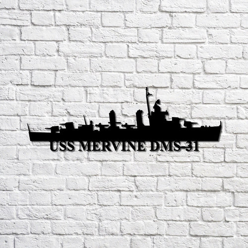 Uss Mervine Dms31 Navy Ship Metal Sign, Memory Wall Metal Sign Gift For Navy Veteran, Navy Ships Silhouette Metal Sign Laser Cut Metal Signs Custom Gift Ideas