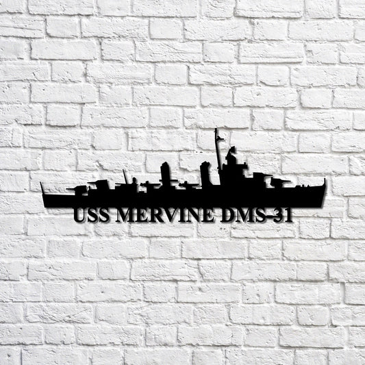 Uss Mervine Dms31 Navy Ship Metal Sign, Memory Wall Metal Sign Gift For Navy Veteran, Navy Ships Silhouette Metal Sign Laser Cut Metal Signs Custom Gift Ideas