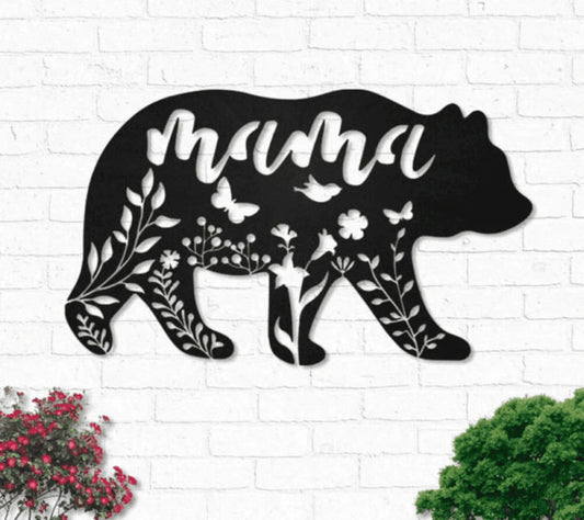 Mama Bear Flowers Metal House Sign - 8 inches - metal sign