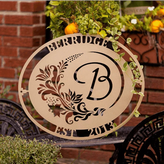 Floral Embellished Custom Name Sign Cut Metal Sign Metal House Sign - 8 inches - metal sign