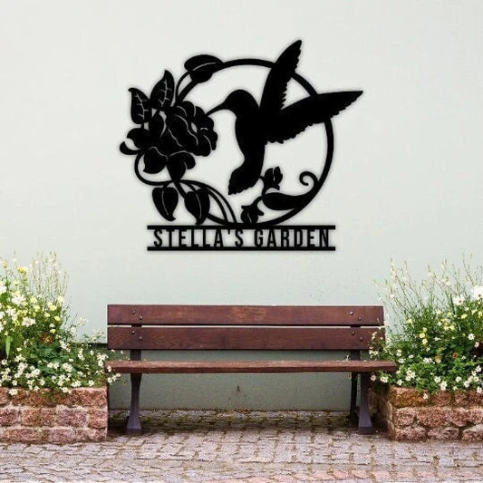 Custom Garden Sign, Garden Sign, Personalized Garden Sign, Garden, Garden Hummingbird Sign, Garden Art - metal sign