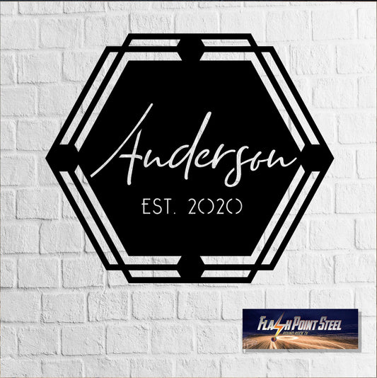 Family Monogram Sign, Geometric Custom Name Sign, Metal Sign, Art, Backdrop Sign, Family Sign - metal sign