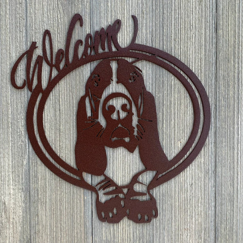 Basset Hound Welcome Sign Cut Metal Sign Wall Metal Art
