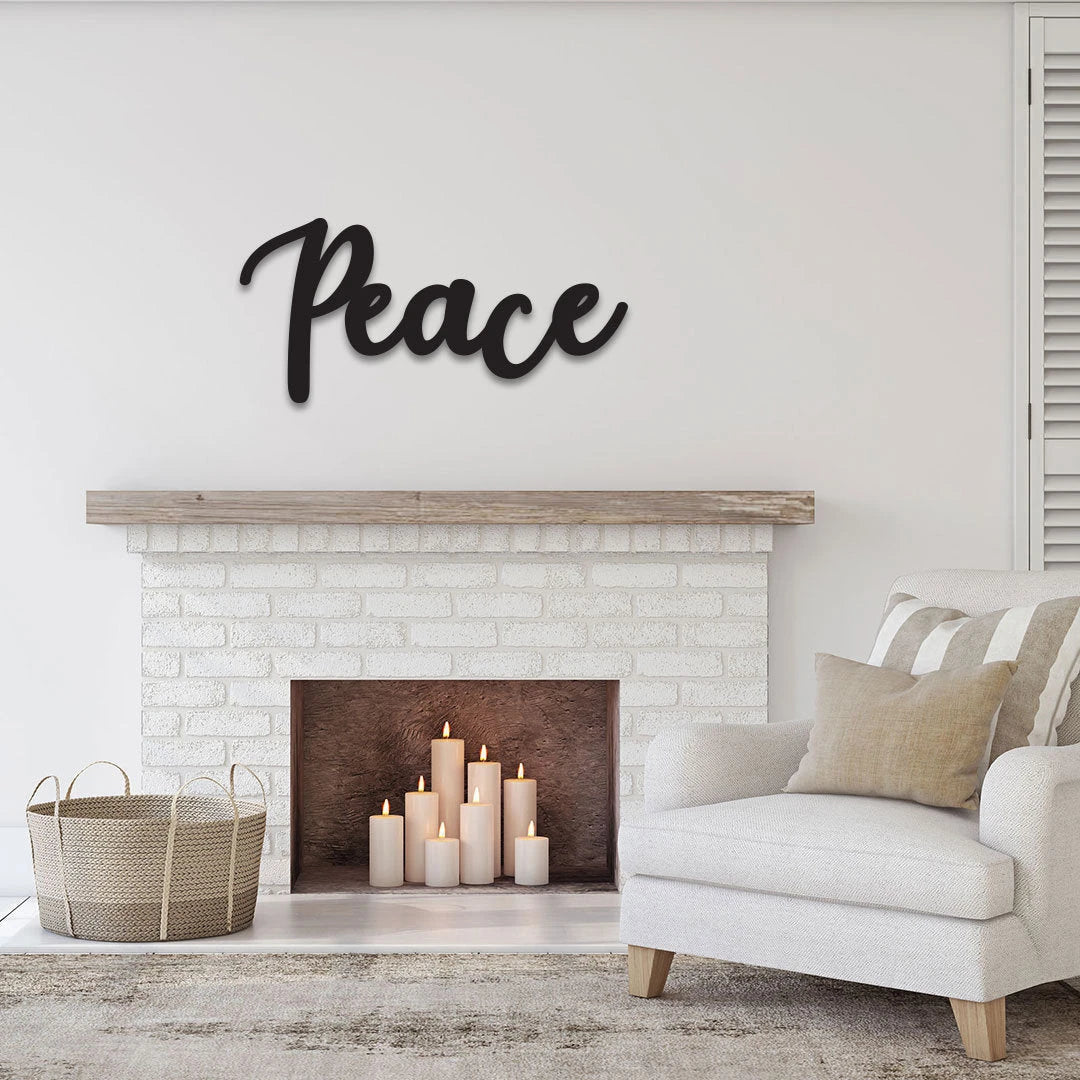 Peace Sign, Peace Metal Word, Dining Room Wall Art, Metal Cursive Word Sign, Cursive Word Wall Art, Farmhouse Decor Laser Cut Metal Signs Custom Gift Ideas