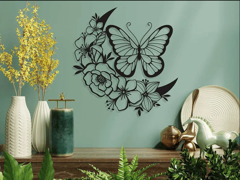 Butterfly And Floral Moon Cut Metal Sign Laser Cut Metal Signs Custom Gift Ideas